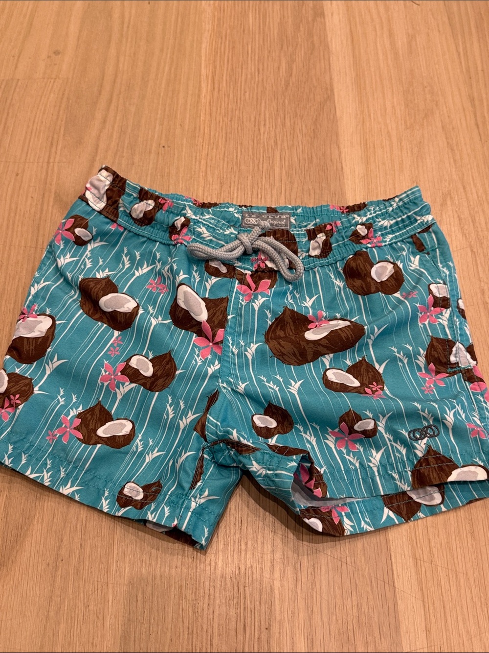 Boys' Teal Coconut Print Swim Trunks with Drawstring